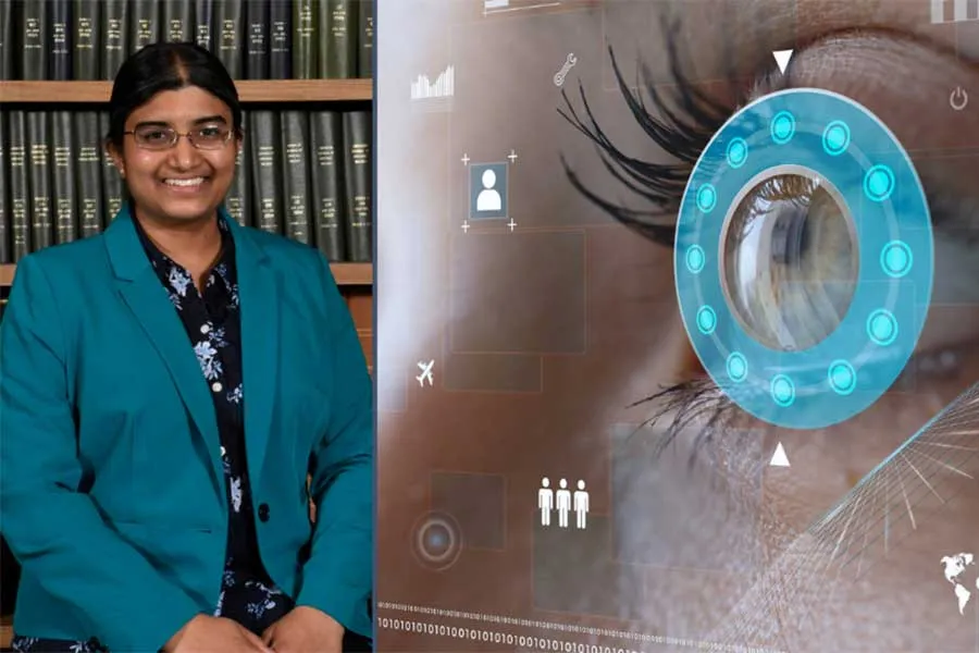 photo of Kaveri Thakoor and graphic of human face with enhanced eye