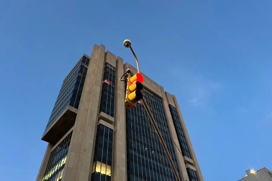Image of a traffic-light mounted camera in upper Manhattan.