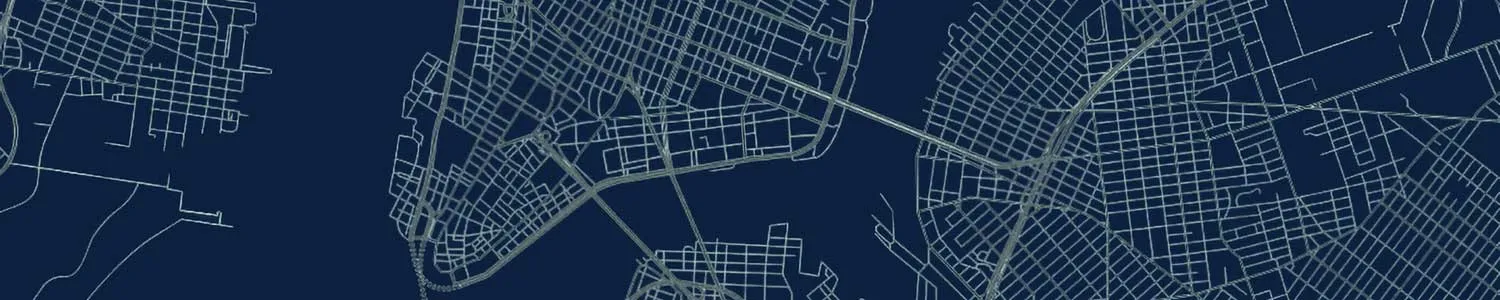 blue grid map of Lower Manhattan and northern edge of Brooklyn, southwest portion of Queens and New Jersey waterfront in Hoboken.