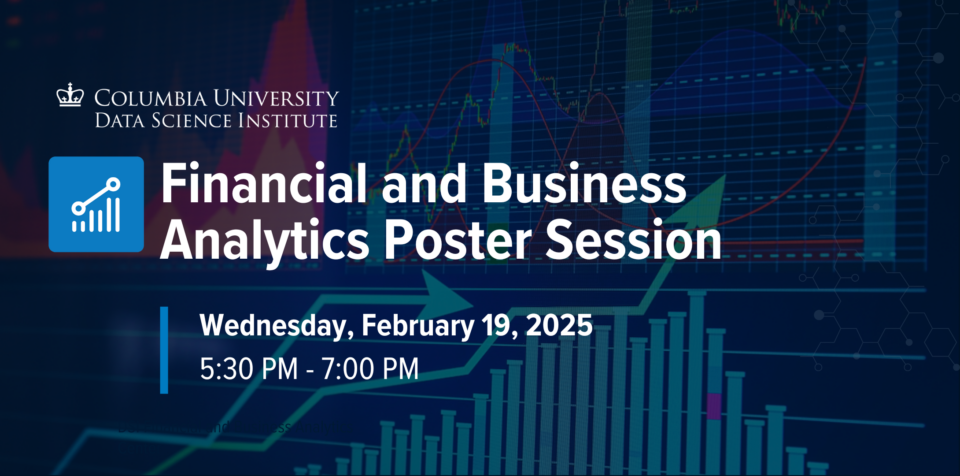 Flyer that includes an image of financial data and the event information