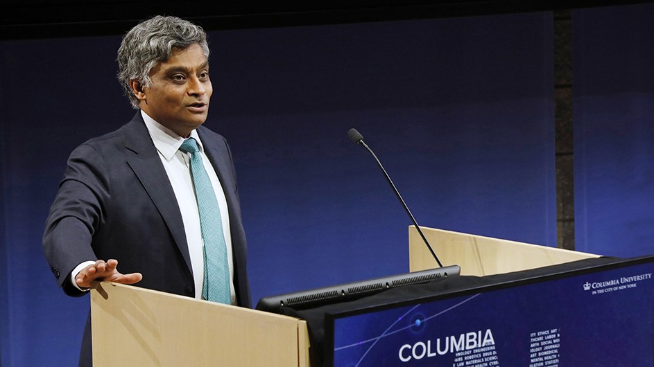 Data Science Institute Director Garud Iyengar speaks at the Columbia AI Summit. (Michael DiVito/Columbia University)