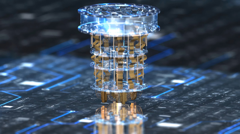 A quantum computer operates inside an abstract technological environment.